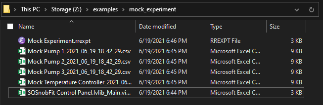 Screenshot of the contents of the mock experiment directory.